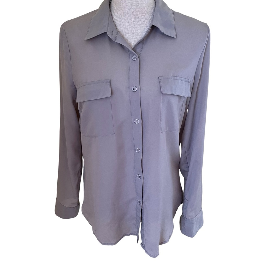 Daniel Rainn Grey Chiffon Button Down Vintage Blouse S